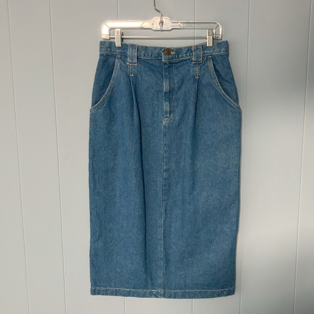 Vintage American Profile Size 12 Blue Denim Jeans Skirt Midi Medium-Wash